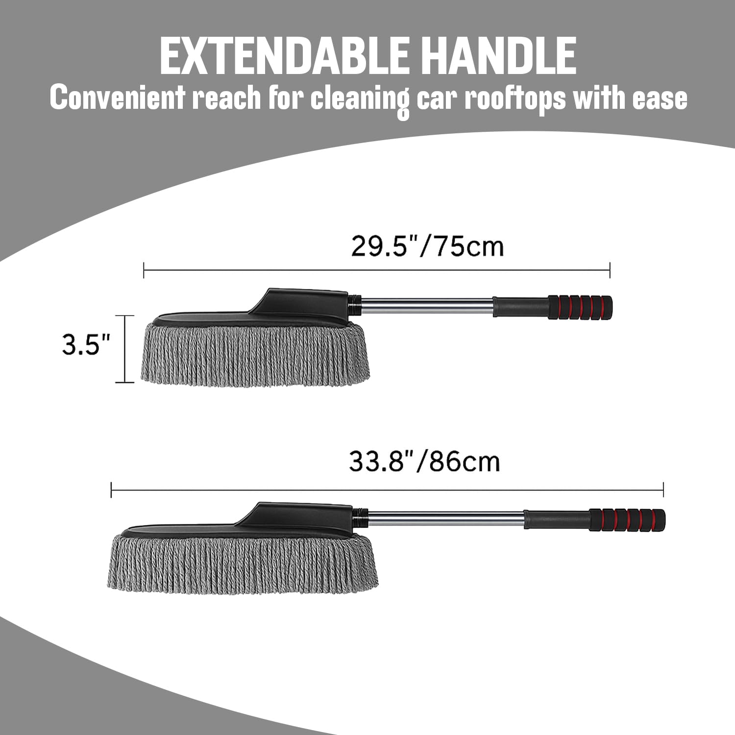 Microfiber Car Duster Brush with Extendable Handle | Dusting Brush for Interior & Exterior | Scratch-Free Cleaning Microfiber Duster for Car & Home Cleaning (Grey)