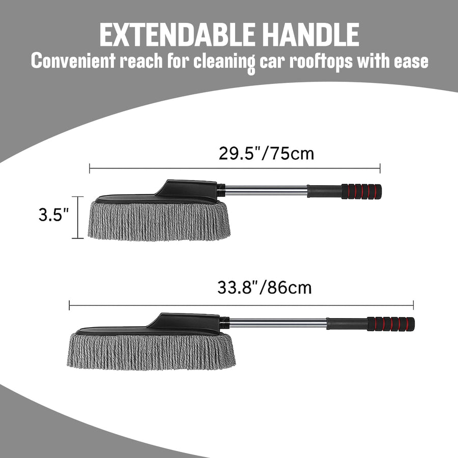 Microfiber Car Duster Brush with Extendable Handle | Dusting Brush for Interior & Exterior | Scratch-Free Cleaning Microfiber Duster for Car & Home Cleaning (Grey)