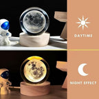 3D Galaxy Crystal Ball Night Lamp|Creative Engraved Night Light|USB Power LED Wooden Base Crystal for Home Decoration Birthday Gift for Teens|Boys, Girls(Warm White)(2.4inch) (Moon lamp-1)