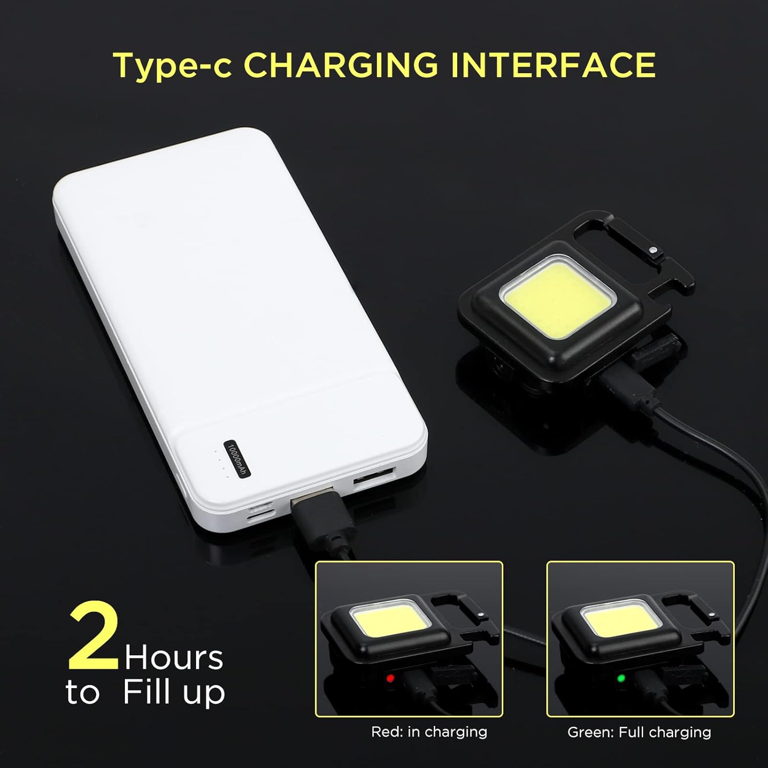 LED Mini Cob Keychain and Magentic Flashlight Portable USB Rechargeable Light 3 Light Modes with Folding Bracket,for Walking Camping?Square?,Black, 1000 Lumen