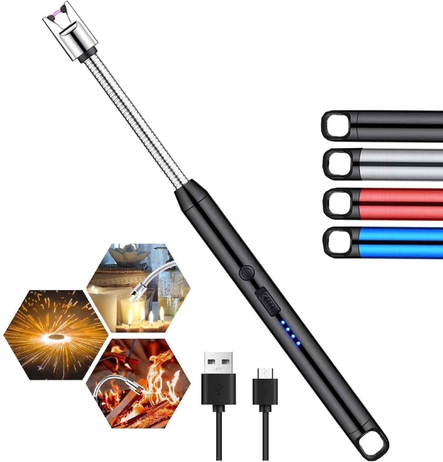 Upgraded Rechargeable Electric Gas Lighter for Kitchen Cooking Gas Stove, 360° Flexible Neck Arc Lighter Plasma Flameless Windproof USB Lighter (Multicolor)