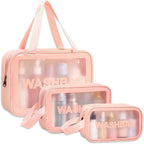 Wash Bag Pouch for Travel Kit Toiletry Bag Cosmetic Bag Make Up Box for Brushes Accessories with Handle Large Capacity Translucent Waterproof Travel Storage Organizer Set of 3 (Sky Blue)