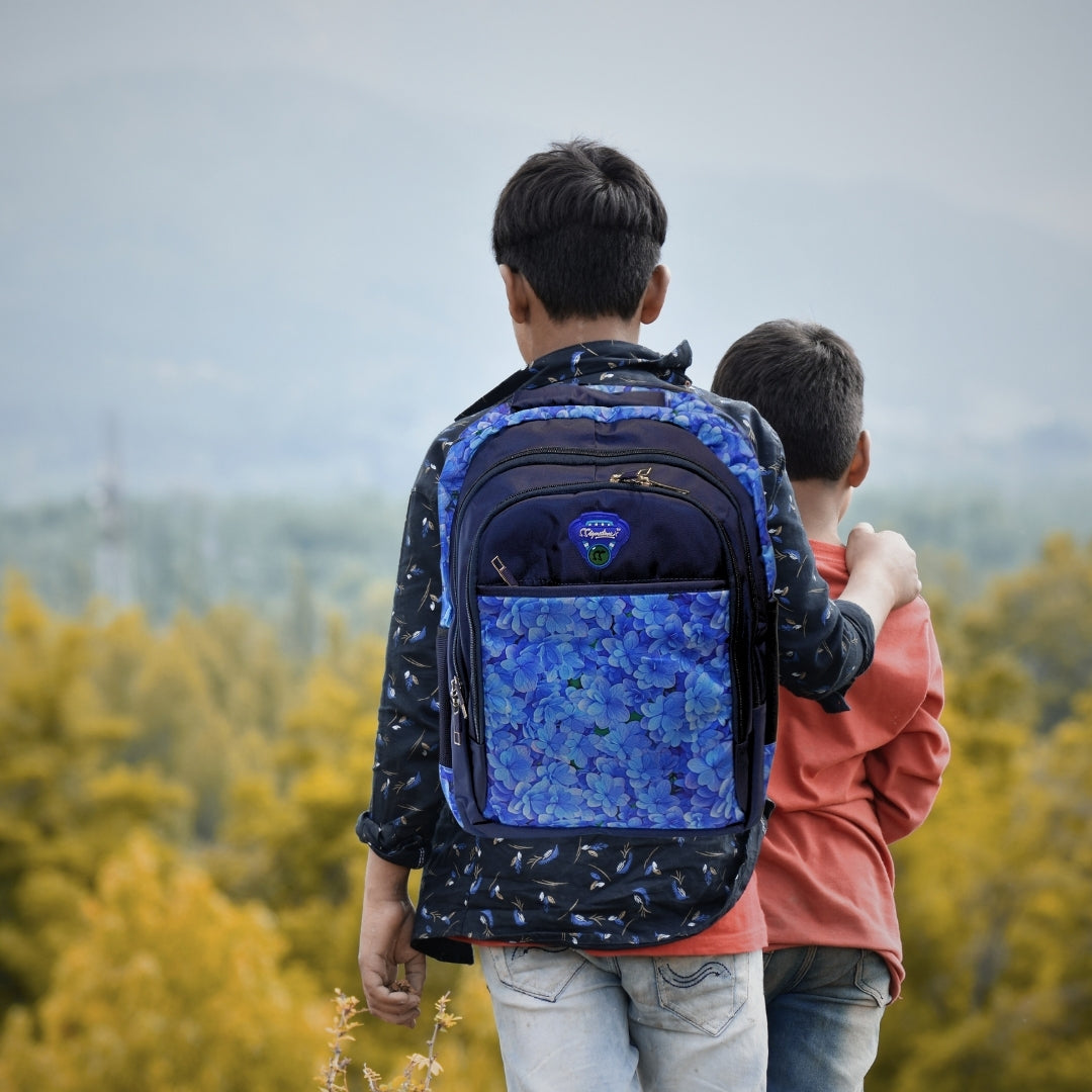 DailyNeedDeals Navy Blue Hydrangea Floral Backpack | Durable School & Casual Daypack for Students