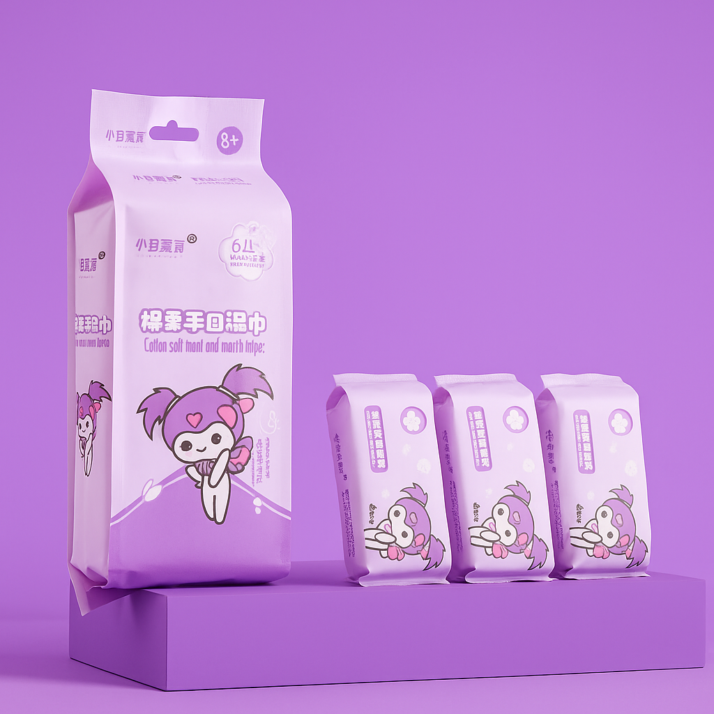 🧼 Gentle Care Wet Tissue Pack – Cute & Kid-Friendly 🐰💜