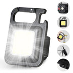 LED Mini Cob Keychain and Magentic Flashlight Portable USB Rechargeable Light 3 Light Modes with Folding Bracket,for Walking Camping?Square?,Black, 1000 Lumen