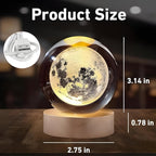 3D Galaxy Crystal Ball Night Lamp|Creative Engraved Night Light|USB Power LED Wooden Base Crystal for Home Decoration Birthday Gift for Teens|Boys, Girls(Warm White)(2.4inch) (Moon lamp-1)