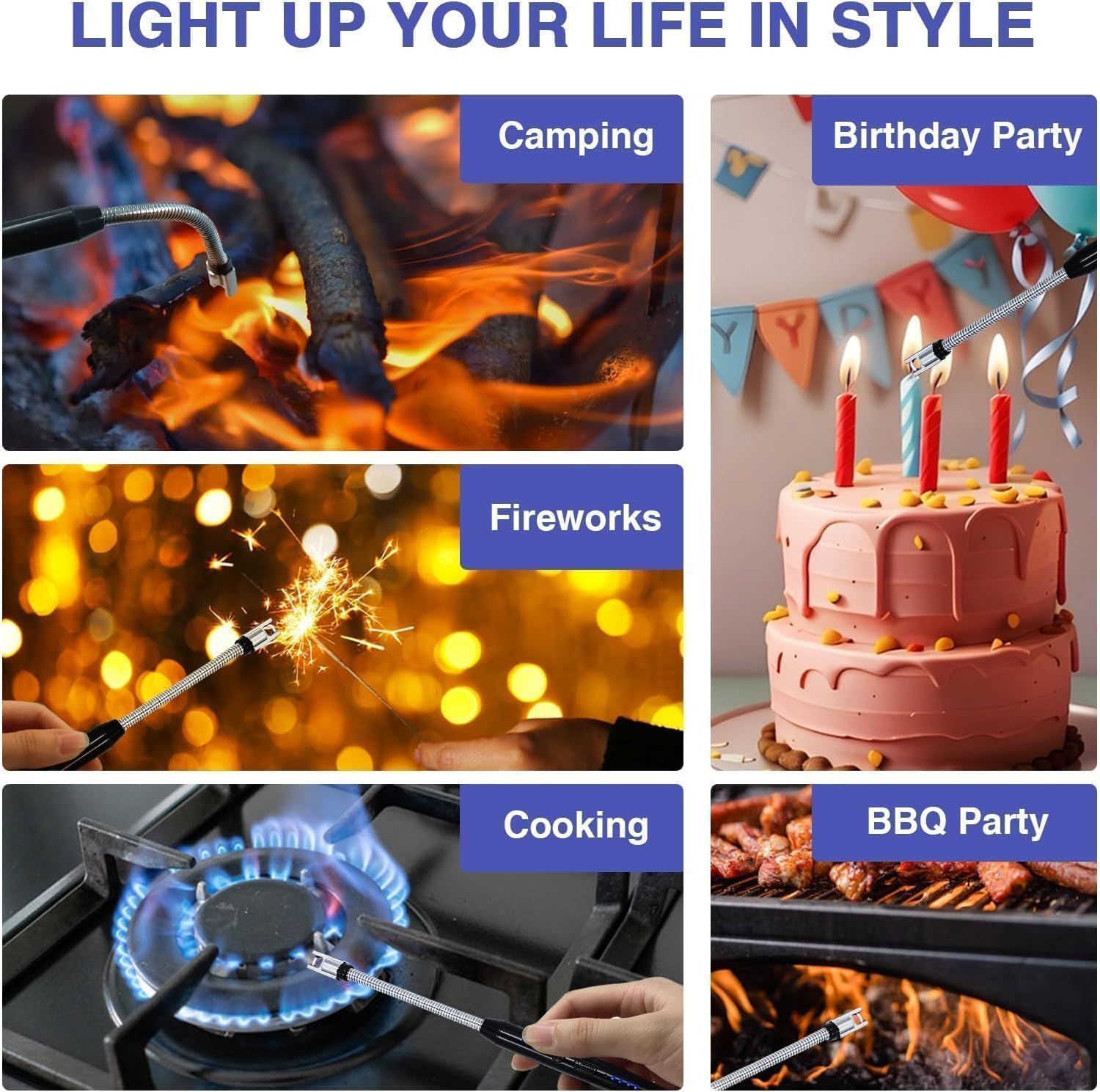 Upgraded Rechargeable Electric Gas Lighter for Kitchen Cooking Gas Stove, 360° Flexible Neck Arc Lighter Plasma Flameless Windproof USB Lighter (Multicolor)