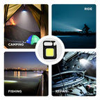 LED Mini Cob Keychain and Magentic Flashlight Portable USB Rechargeable Light 3 Light Modes with Folding Bracket,for Walking Camping?Square?,Black, 1000 Lumen