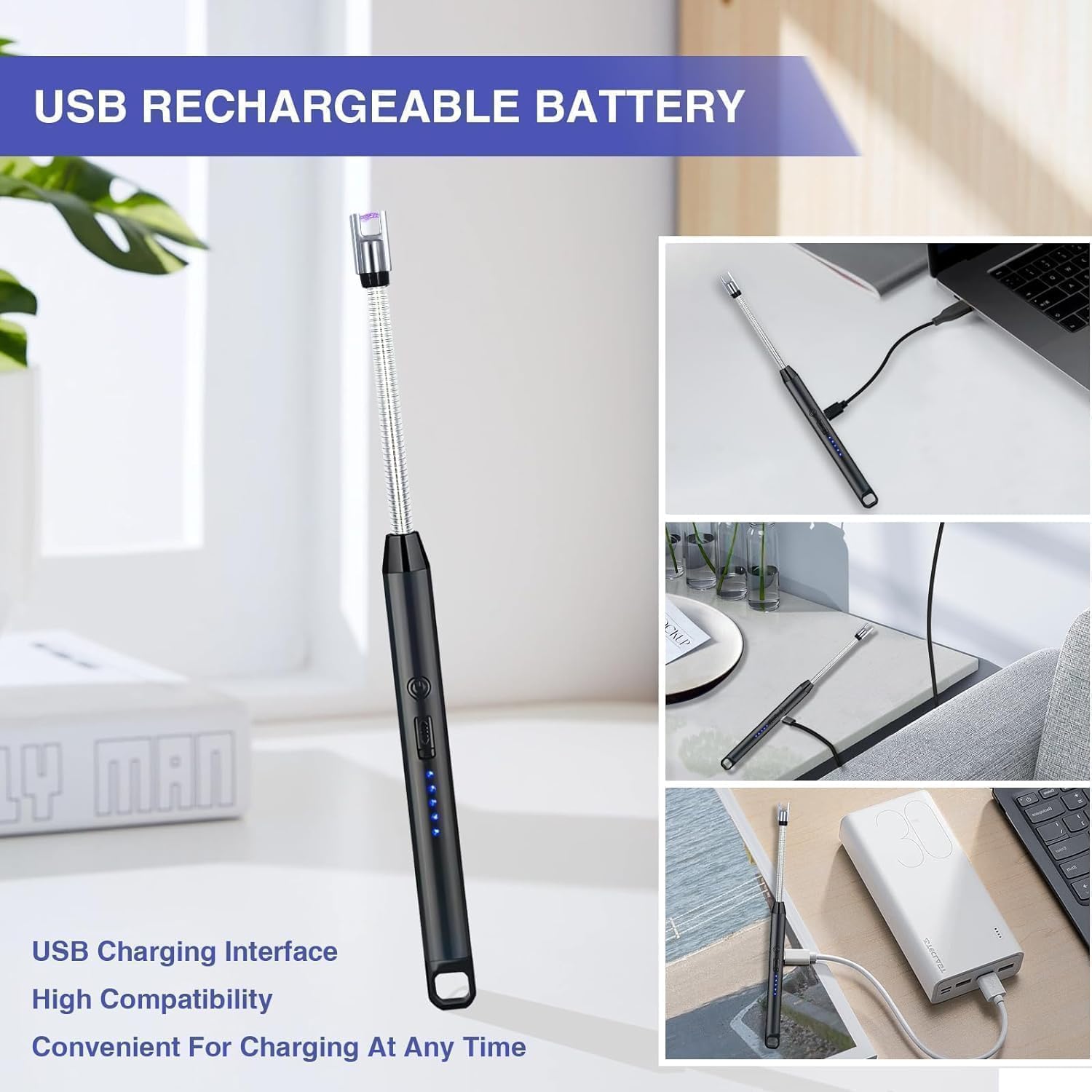 Upgraded Rechargeable Electric Gas Lighter for Kitchen Cooking Gas Stove, 360° Flexible Neck Arc Lighter Plasma Flameless Windproof USB Lighter (Multicolor)