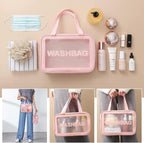 Wash Bag Pouch for Travel Kit Toiletry Bag Cosmetic Bag Make Up Box for Brushes Accessories with Handle Large Capacity Translucent Waterproof Travel Storage Organizer Set of 3 (Sky Blue)