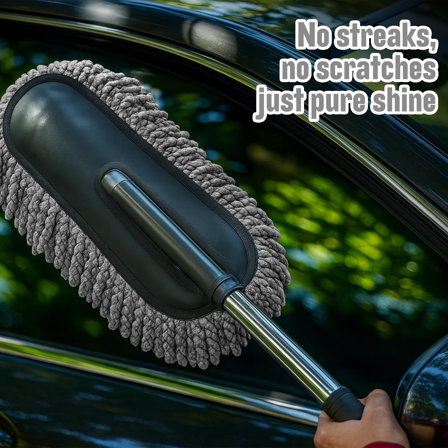 Microfiber Car Duster Brush with Extendable Handle | Dusting Brush for Interior & Exterior | Scratch-Free Cleaning Microfiber Duster for Car & Home Cleaning (Grey)