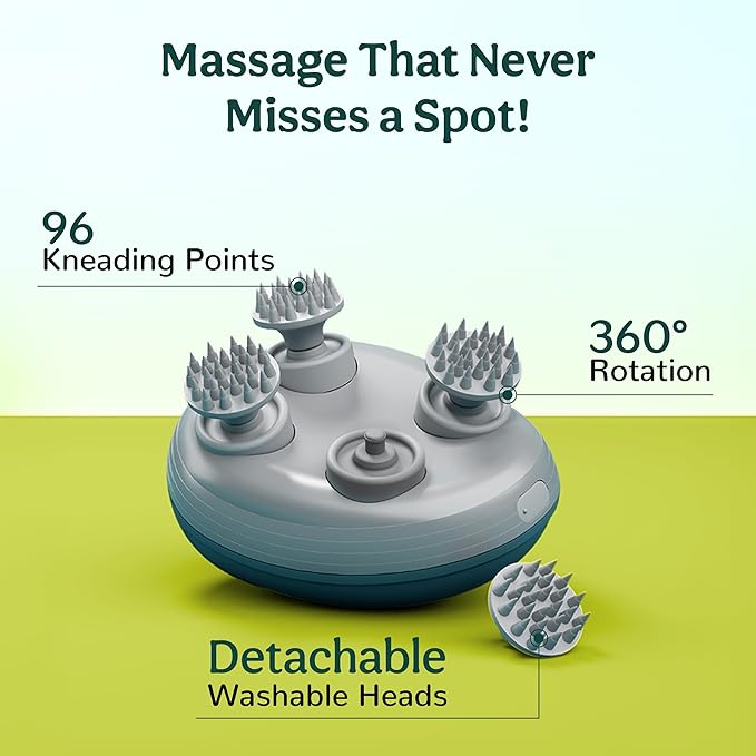 Scalp Massager | 96 Silicon Kneading Points with Detachable Heads | Scalp, Body & Head Massager for Hair Growth
