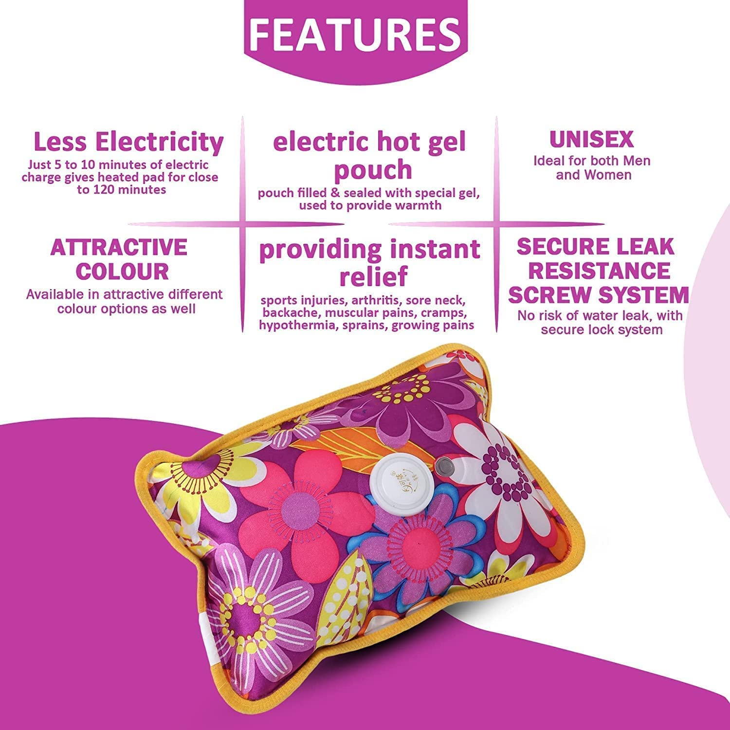 Hot Water Bag Heating Bag Gel hot Water Bag hot bags for pain relief hot water bags electric hot pack heat pad electric for pain relief electric heating pad for back pain Men & Women with Charging Cord (Multicolour)