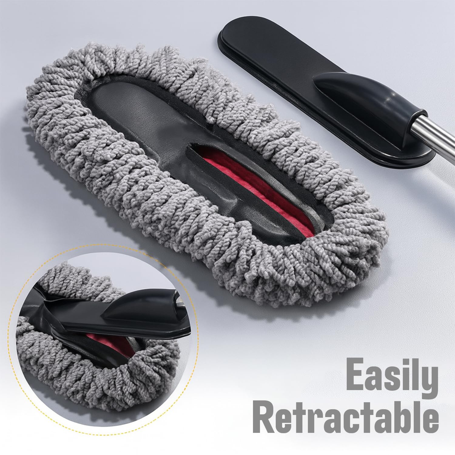 Microfiber Car Duster Brush with Extendable Handle | Dusting Brush for Interior & Exterior | Scratch-Free Cleaning Microfiber Duster for Car & Home Cleaning (Grey)