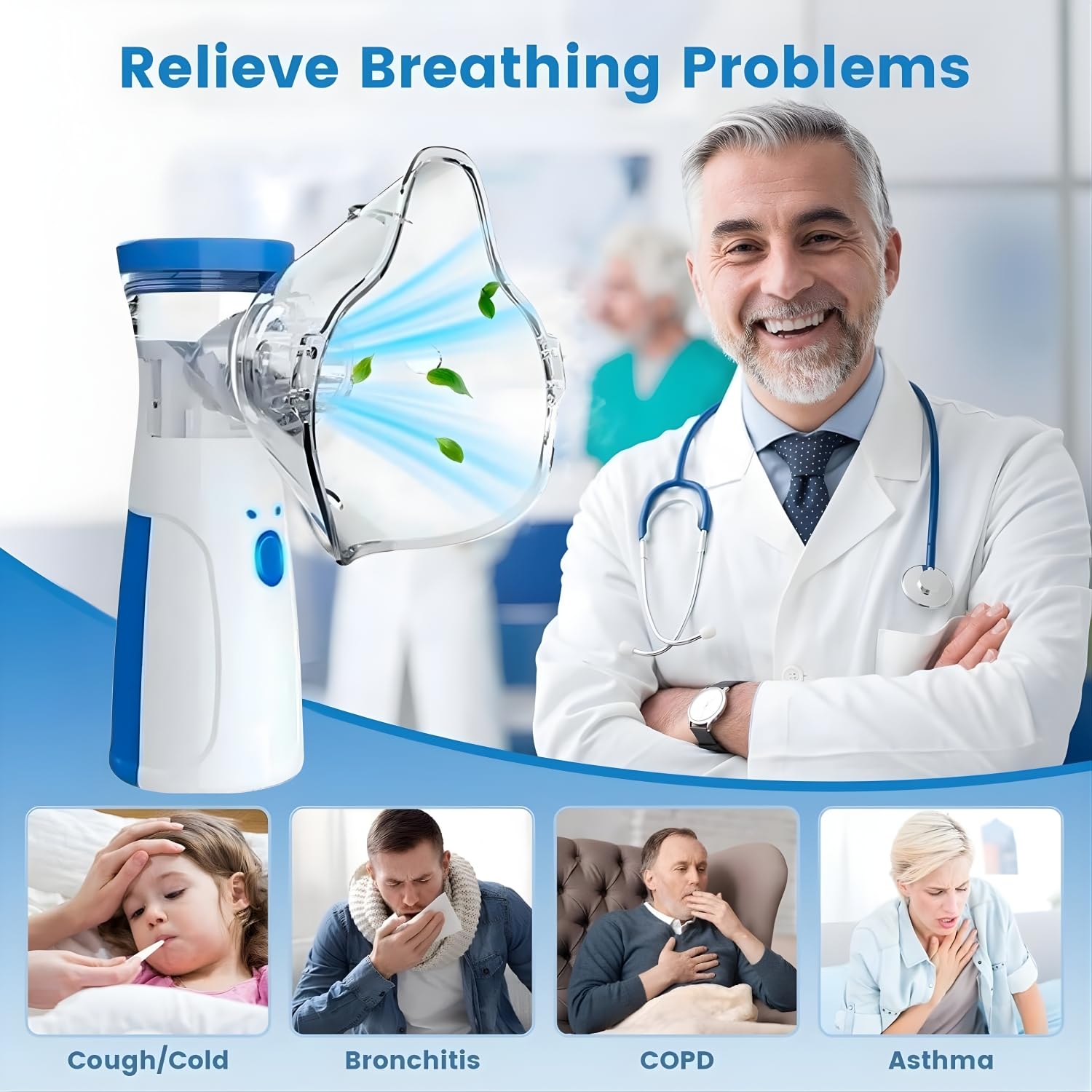 Nebulizer,Portable Mesh Nebulizer Mini Vaporizers Handheld Atomizers for Adults and Children,Ultrasonic Humidifier for Home and Travel Use, Steam Mesh Inhalators (2025 Blue- Self Cleaning upgrade)