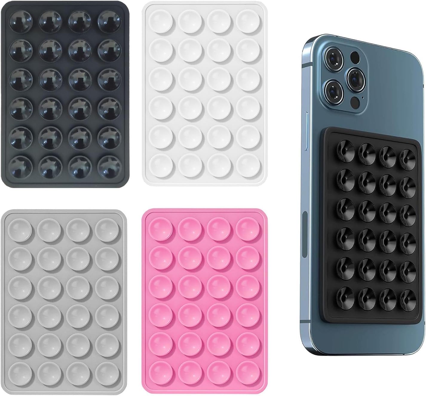 Suction Phone Case, Phone Suction Sticker, Silicone Suction Phone Case for Hands-Free Mobile Accessory Holder Grip, Video Phone Accessory Compatible Mirror, Shower-Black,Grey,Pink,White