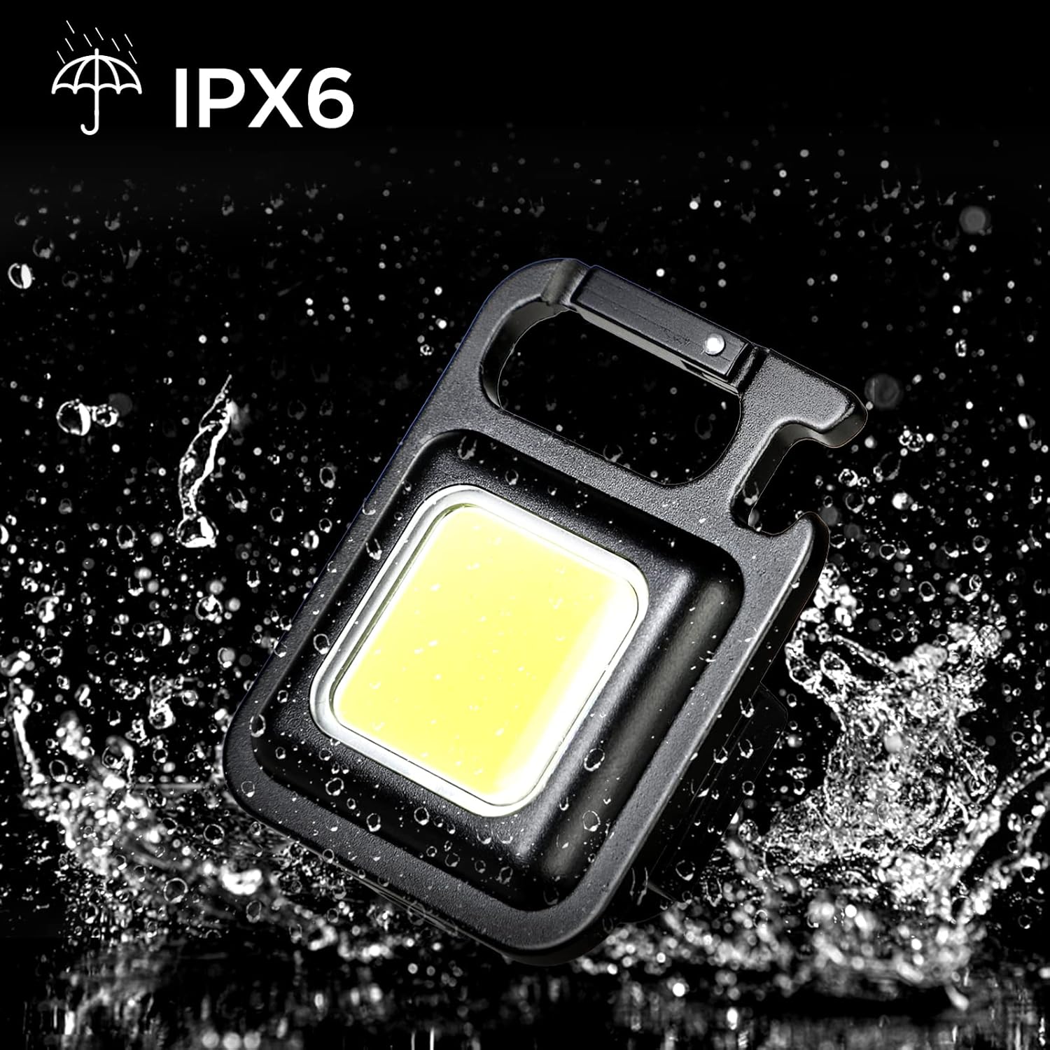 LED Mini Cob Keychain and Magentic Flashlight Portable USB Rechargeable Light 3 Light Modes with Folding Bracket,for Walking Camping?Square?,Black, 1000 Lumen