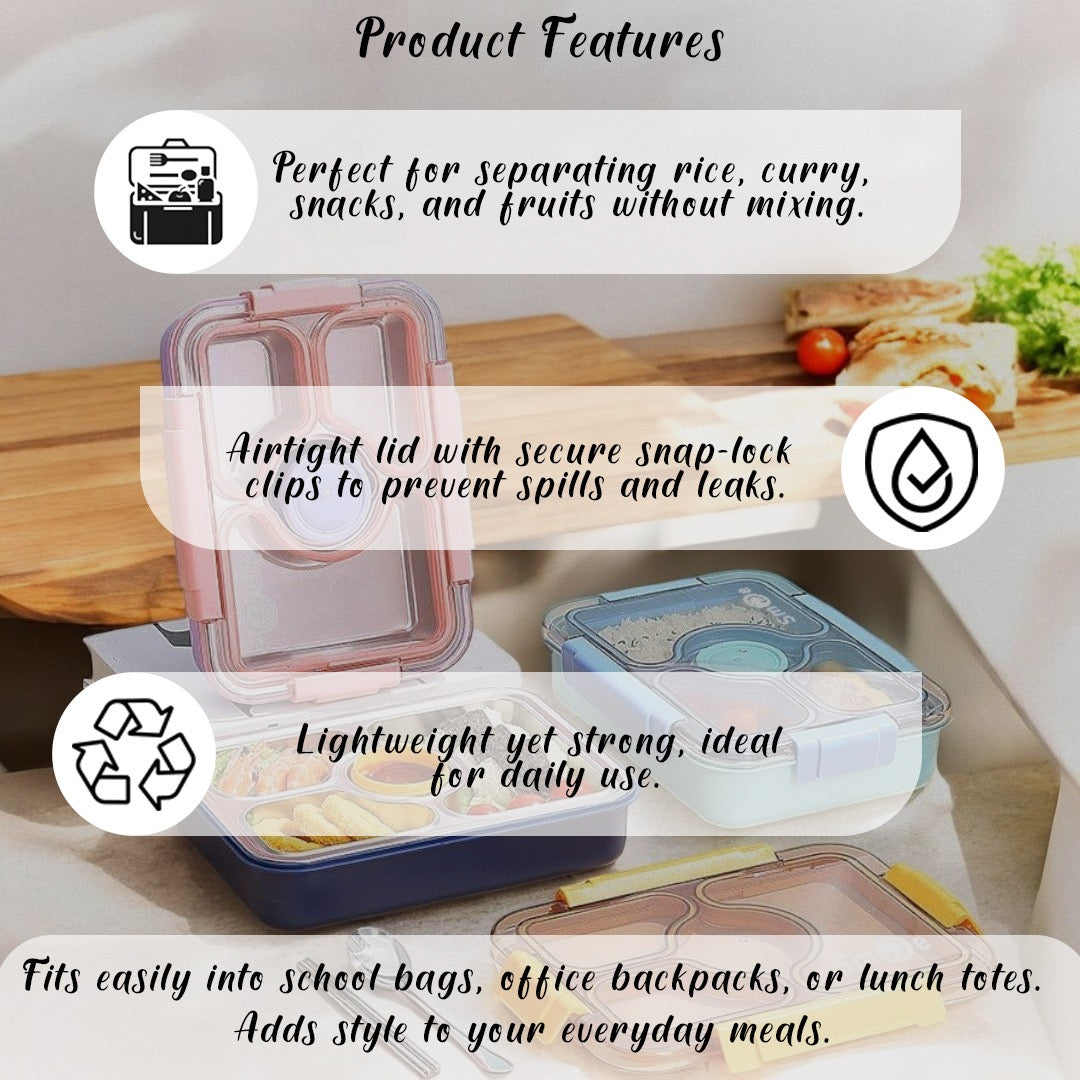 🍽️ Premium Bento-Style Leakproof Lunch Box – 5 Compartment Design