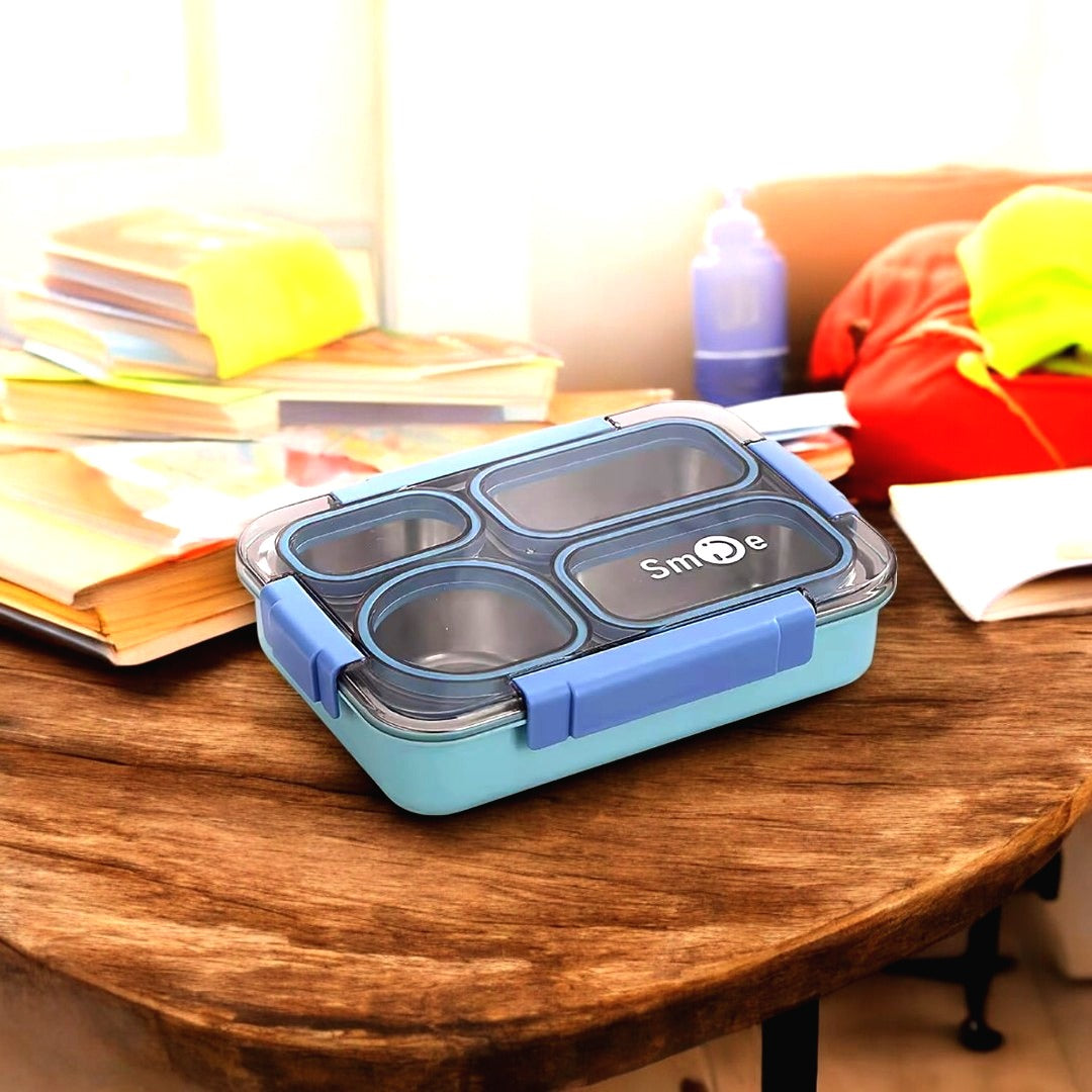 🥗 4-Compartment Stainless Steel Lunch Box – Leakproof, Stylish & Smart