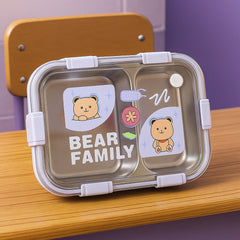 🧸 Bear Family Stainless Steel Lunch Box – 2 Compartments 🥪