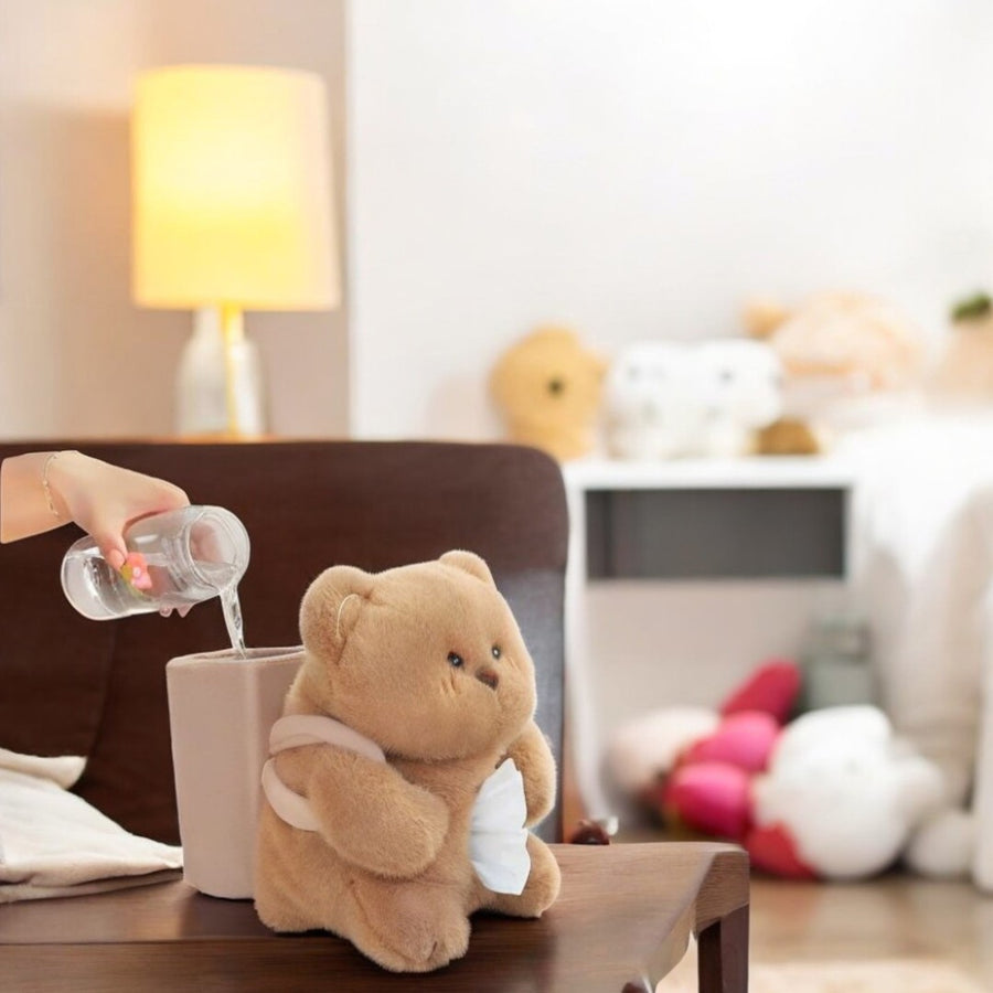 DailyNeedDeals™ Car Tissue Box and Trash Can Cute Bear Soft Car Armrest