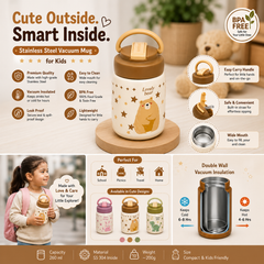 Stainless Steel Vacuum Mug for Kids – 260ml | BPA-Free | Leak-Proof | Insulated Water Bottle with Straw