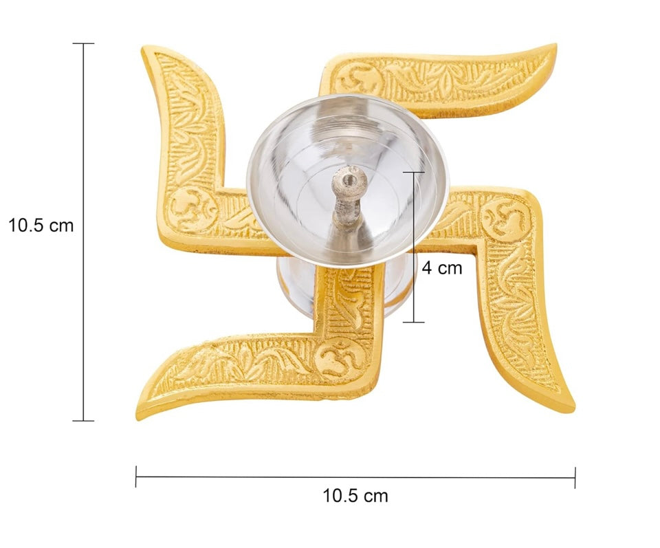 Ein Sof Swastik Brass Akhand Diya for Puja with Gift Box, Gold & White Akhand Diyas Pooja Room Decoration, Return Gift & House Warming Gift