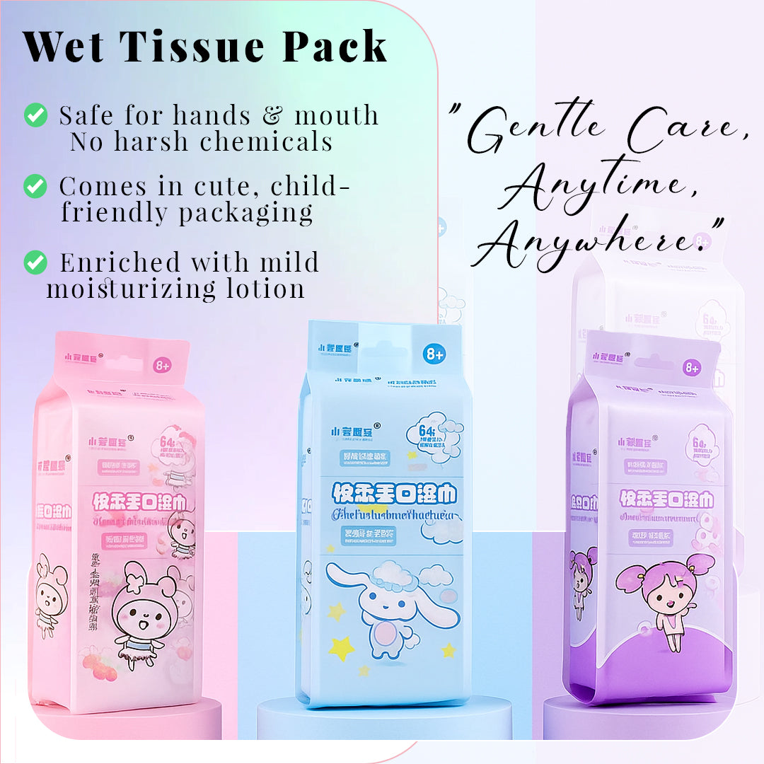 🧼 Gentle Care Wet Tissue Pack – Cute & Kid-Friendly 🐰💜