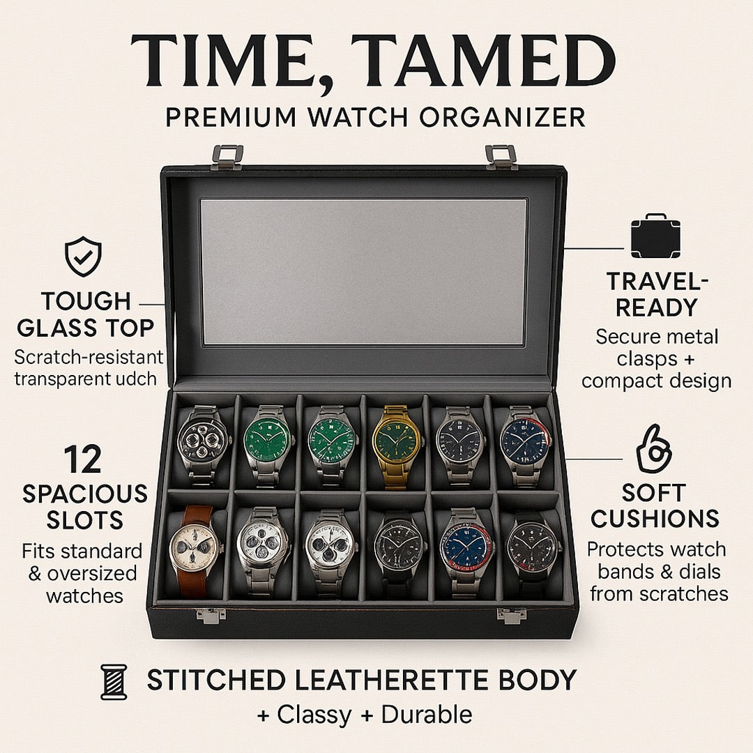 🕰️ Premium Leather Watch Storage Box – 12 Slot Organizer ✨