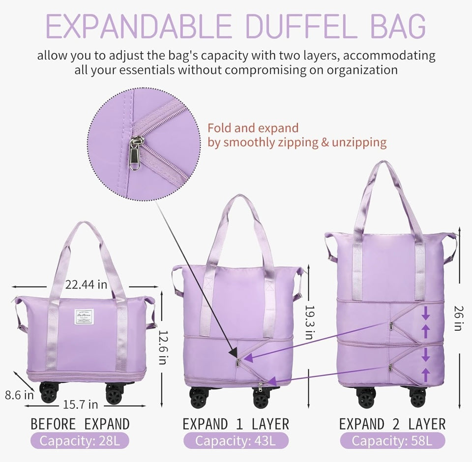 ROLLING DUFFLE BAG WITH WHEELS (EXPANDABLE)