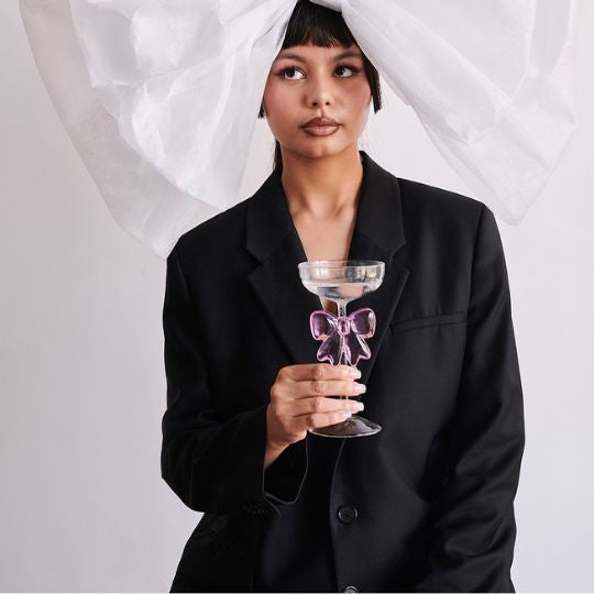 💖 Pink Bow Cocktail Glass – Elegant Designer Coupe Glass for Drinks, Parties & Gifting