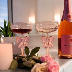 💖 Pink Bow Cocktail Glass – Elegant Designer Coupe Glass for Drinks, Parties & Gifting