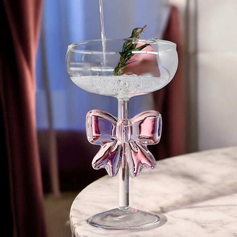 💖 Pink Bow Cocktail Glass – Elegant Designer Coupe Glass for Drinks, Parties & Gifting