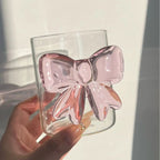 💖 Pink Bow Glass Cup – Aesthetic Designer Glass for Home & Gifting