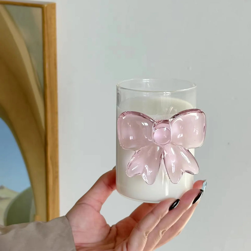 💖 Pink Bow Glass Cup – Aesthetic Designer Glass for Home & Gifting
