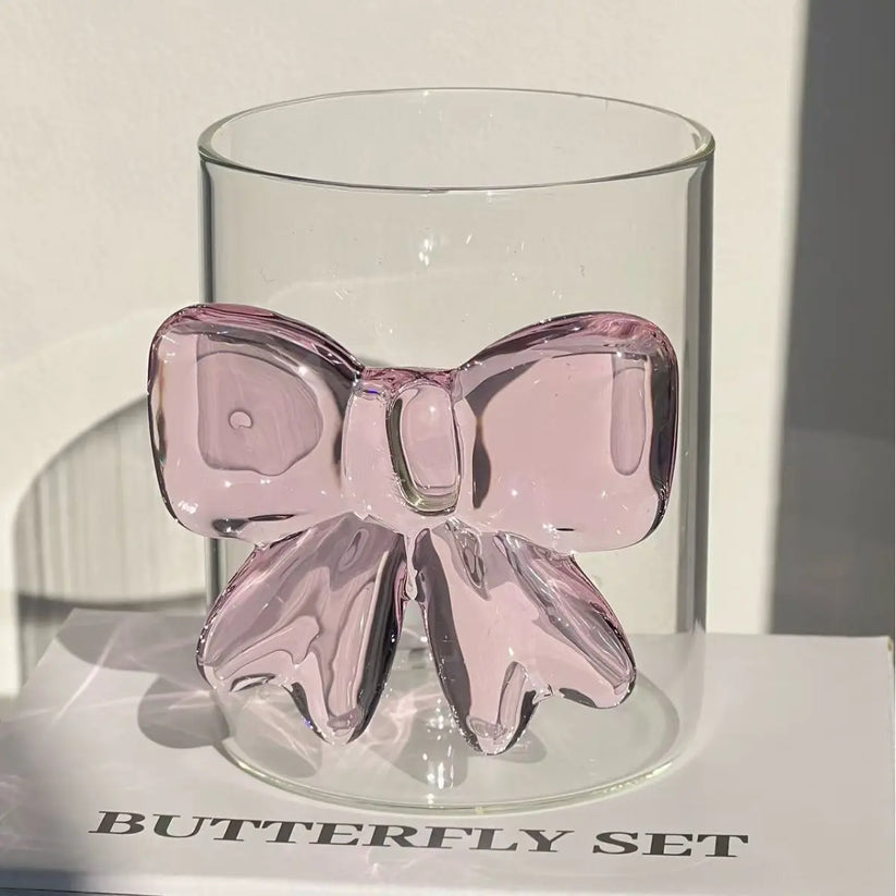💖 Pink Bow Glass Cup – Aesthetic Designer Glass for Home & Gifting