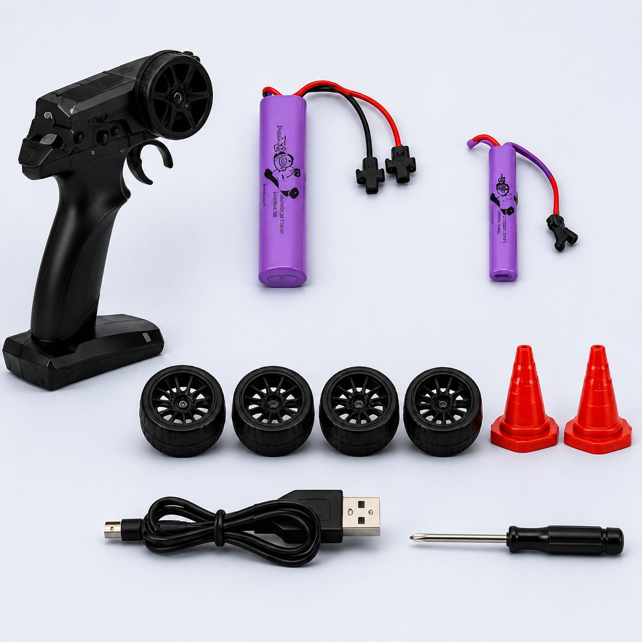 1:16 RC Drift Racing Car with LED Lights, 2.4GHz Remote, Extra Tyres & Racing Cones