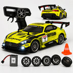 Yellow Sports RC Racing Car 1:10 Scale – Rechargeable Remote Control Drift Car with LED Lights & Extra Tyres