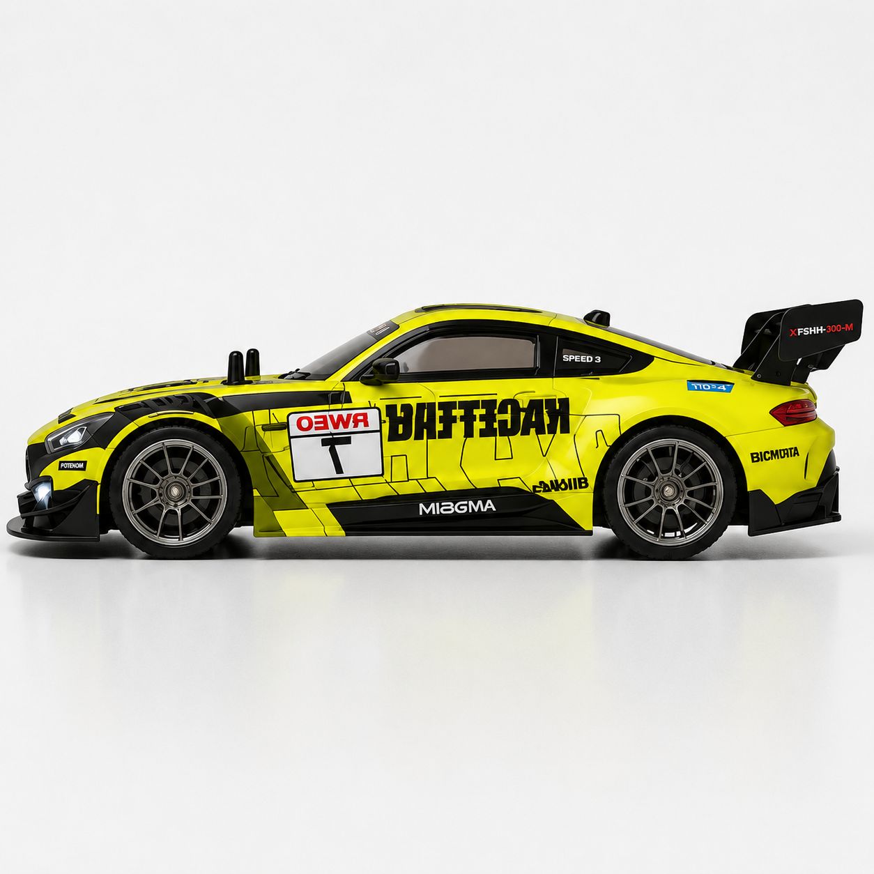 Yellow Sports RC Racing Car 1:10 Scale – Rechargeable Remote Control Drift Car with LED Lights & Extra Tyres