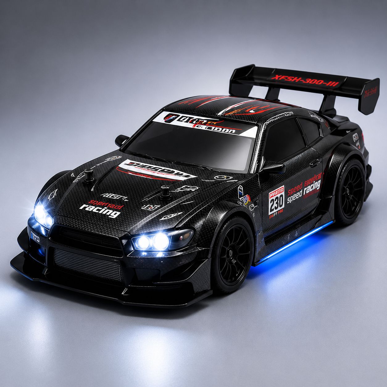 R34 Skyline Style 1:16 RC Drift Car with Gyro, LED Lights, 4WD, Extra Drift Wheels & 2.4GHz Remote