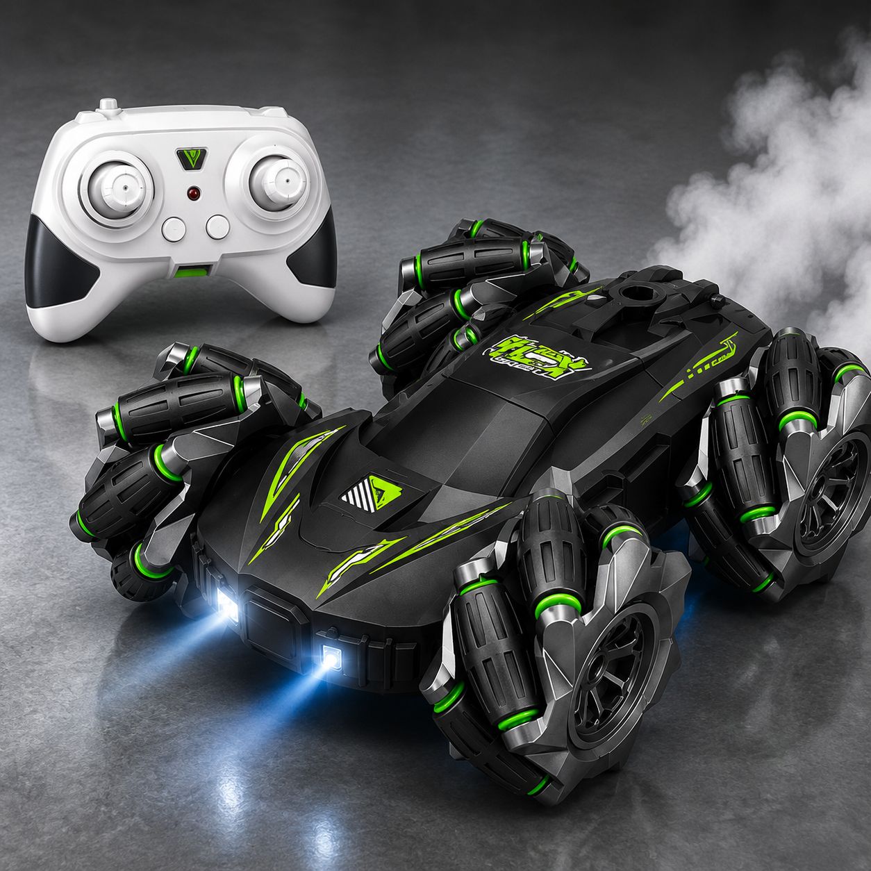 4WD Remote Control Stunt Car with 360° Rotation, Spray Mist & LED Lights, Double-Sided RC Drift Car Toy
