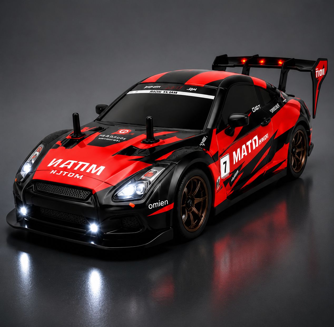 R35 GT-R Style 1:16 RC Speed Drift Car with 2.4GHz Remote, LED Lights, 7.4V Battery & Extra Drift Wheels
