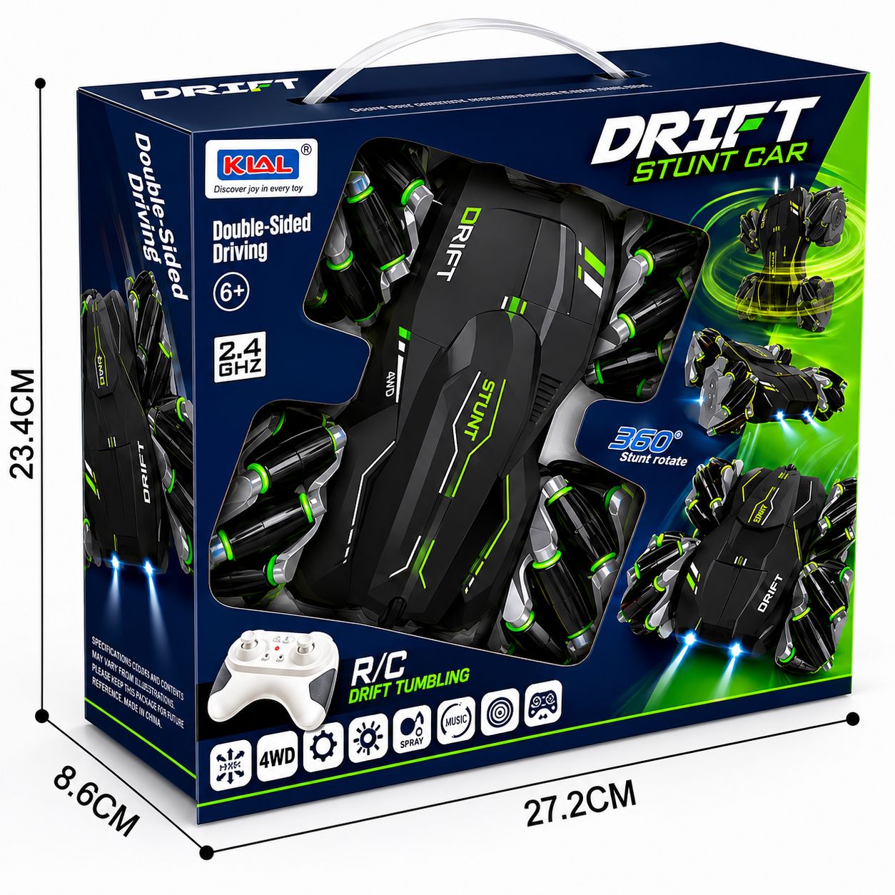 4WD Remote Control Stunt Car with 360° Rotation, Spray Mist & LED Lights, Double-Sided RC Drift Car Toy