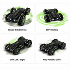 4WD Remote Control Stunt Car with 360° Rotation, Spray Mist & LED Lights, Double-Sided RC Drift Car Toy