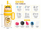 Shinchan & Shiro Fun Tumbler 40oz with Handle, Straw Lids & 18/8 Stainless Steel Insulation