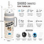 Shinchan & Shiro Fun Tumbler 40oz with Handle, Straw Lids & 18/8 Stainless Steel Insulation