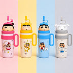 Shinchan & Shiro Fun Tumbler 40oz with Handle, Straw Lids & 18/8 Stainless Steel Insulation