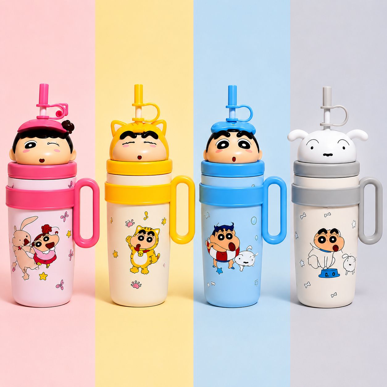 Shinchan & Shiro Fun Tumbler 40oz with Handle, Straw Lids & 18/8 Stainless Steel Insulation