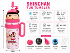 Shinchan & Shiro Fun Tumbler 40oz with Handle, Straw Lids & 18/8 Stainless Steel Insulation