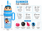 Shinchan & Shiro Fun Tumbler 40oz with Handle, Straw Lids & 18/8 Stainless Steel Insulation